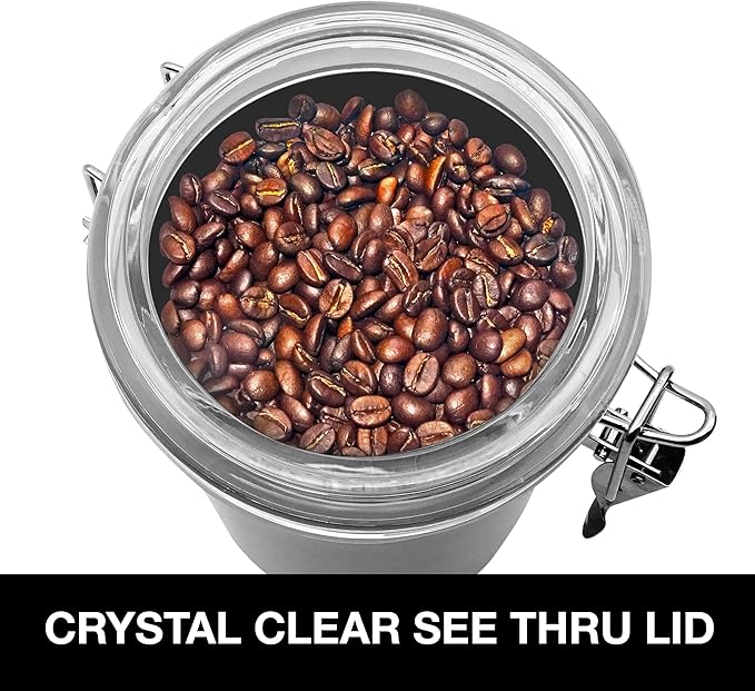 Stainless Steel Kitchen Canister 47oz, Airtight Clamp Lid, Clear See-Thru Top
