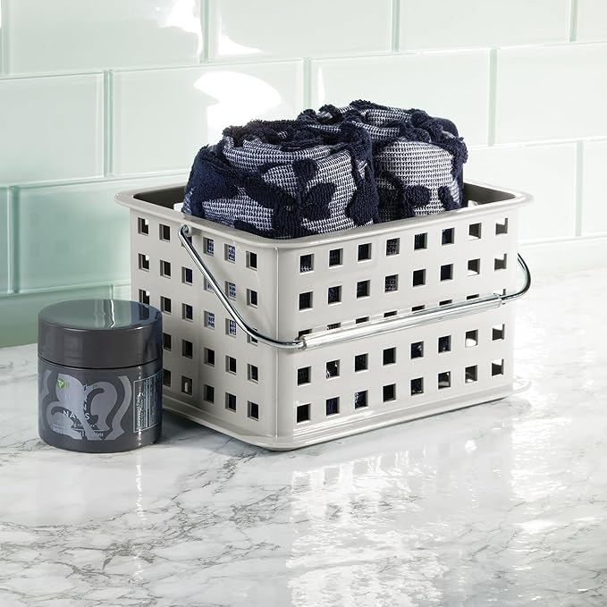 Shower Caddy Basket with Handle for Bathroom or College Dorm, Light Gray