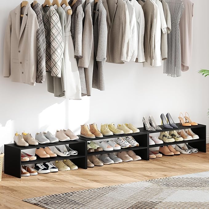 Tangkula 6-Tier Stackble Vertical Shoe Rack, Space Saving Wooden Corner Shoe Storage Shelf for 18 Pairs, 3-in-1 Adjustable White Shoe Organizer for Front Door Entryway