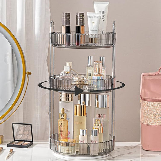 Shuang qing Rotating Makeup Organizer for Vanity, Gray, 3 Tier