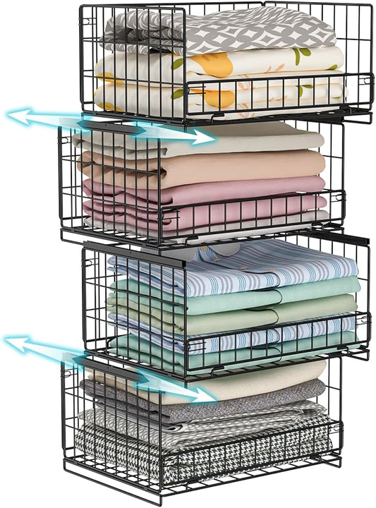 4-Tier Sliding Closet Organizers and Storage Shelves, Black