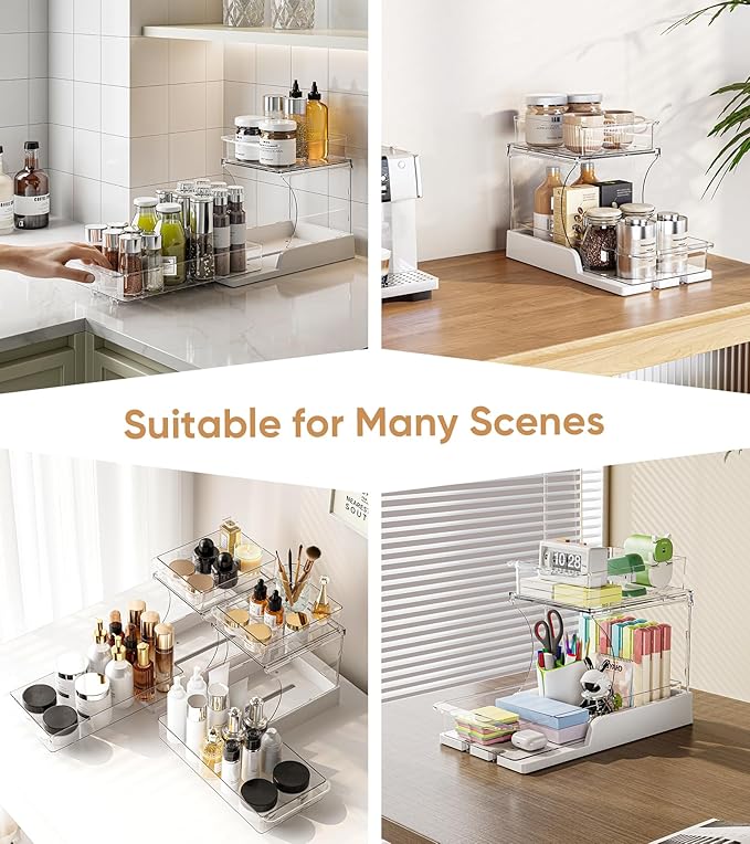 2 Tier Multi-Purpose Office Sliding Organizer Shelf