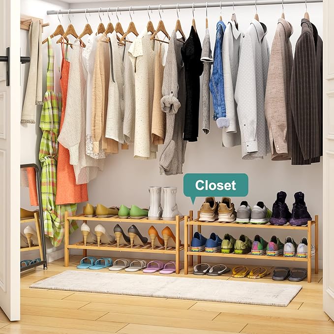 2-Tier Bamboo Shoe Rack for Entryway