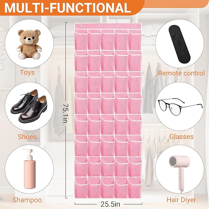 40-Pocket Over the Door Shoe Organizer, Pink-W