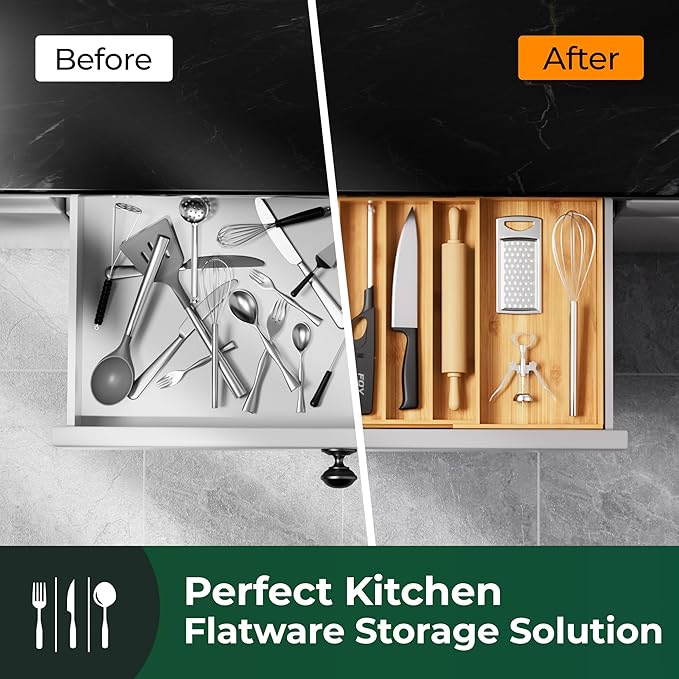Large Silverware Organizer, Utensil Tray for Kitchen
