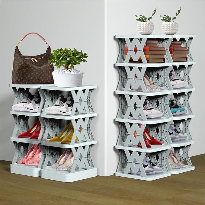 Shoe Rack, 6 Tier Shoe Organizer Without Assembly, Foldable Small Shoe Rack Space Saving, Collapsible Shoe Organizer for Entryway, Front Door Entrance, Kids, Bedroom, White