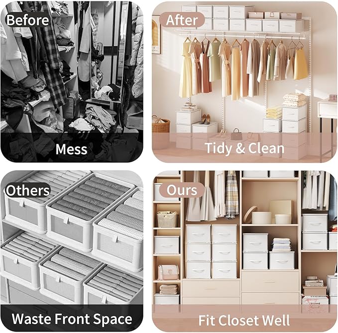 3 Packs Individual Stackable Storage Drawers with Wood Top for Closet