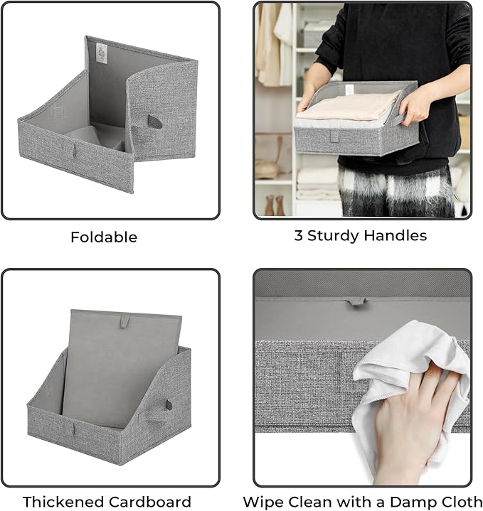 GRANNY SAYS Trapezoid Storage Bins, Closet Storage Bins, Purse Storage, Linen Closet Organizers and Storage, Storage Bins for Shelves, Dark Gray, Medium, 3-Pack