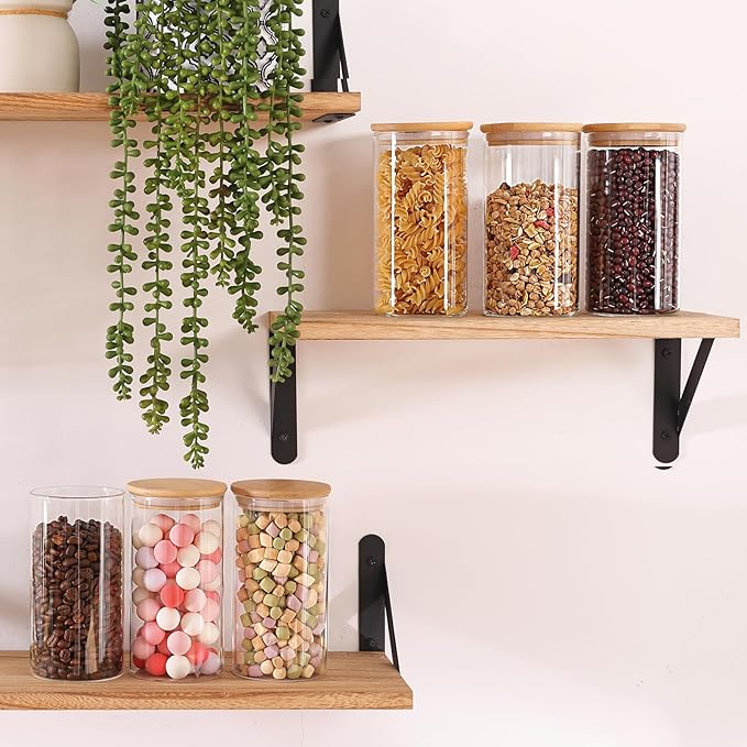 6 Pack 0.6qt Glass Storage Containers with Bamboo Lids