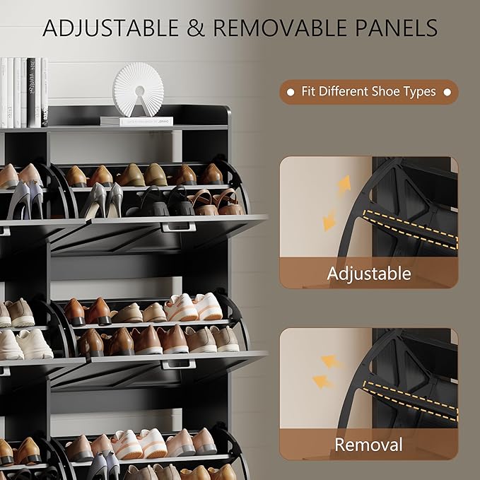 Shoe Cabinet with 6 Flip Drawers, Black