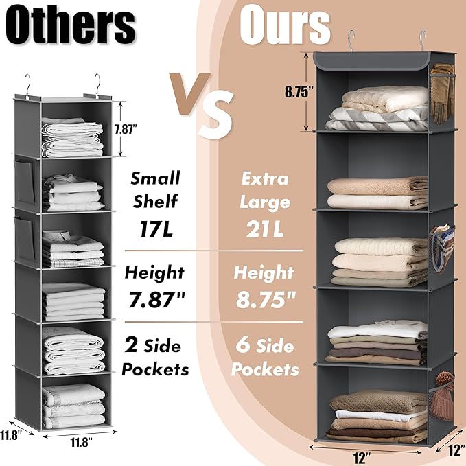 Simple Houseware 5 Shelf Hanging Closet Organizer, Dark Gray