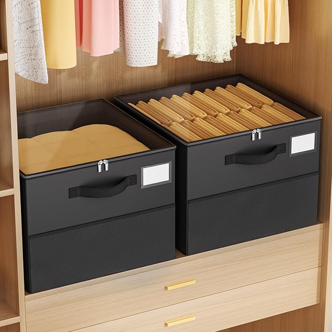 2 Pack Shoe Organizer for Closet, Large Shoe Box Storage Containers, Black