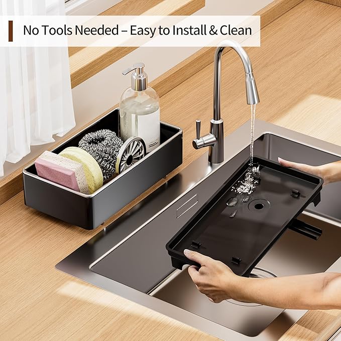 Sponge Holder for Kitchen Sink, Brushes & Dish Cloths Black