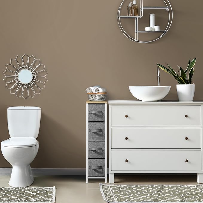 Narrow Dresser with 4 Drawers, Beige