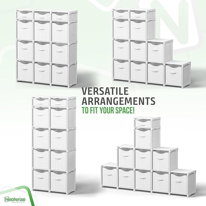 Cube Storage Organizer with Storage Bins Included - The Perfect Closet Organizers and Storage Solution. Includes 12 Storage Cubes, Great For Toy Storage, Closet Storage, Clothes Storage (White-Grey)