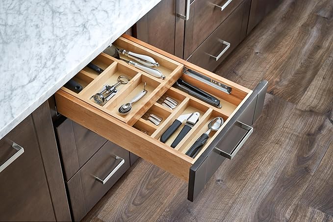 Rev-A-Shelf Two-Tier Kitchen Utensil Drawer Organizer & Pullout Cutlery Tray, Soft-Close Slides, 18" Base & 15" Cabinet Opening, Wood, 4WTCD-18HSC-1