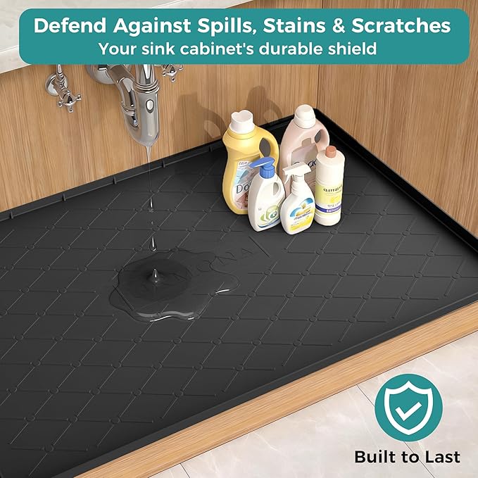 URMONA 31" x 19" Waterproof Silicone Mat in Multiple Sizes & Colors, Under Sink Mat for Kitchen & Bathroom, Pet Food Pad for Dogs & Cats, Kitchen Cabinet Liner, Multi-Purpose for Storage(Dark Grey)