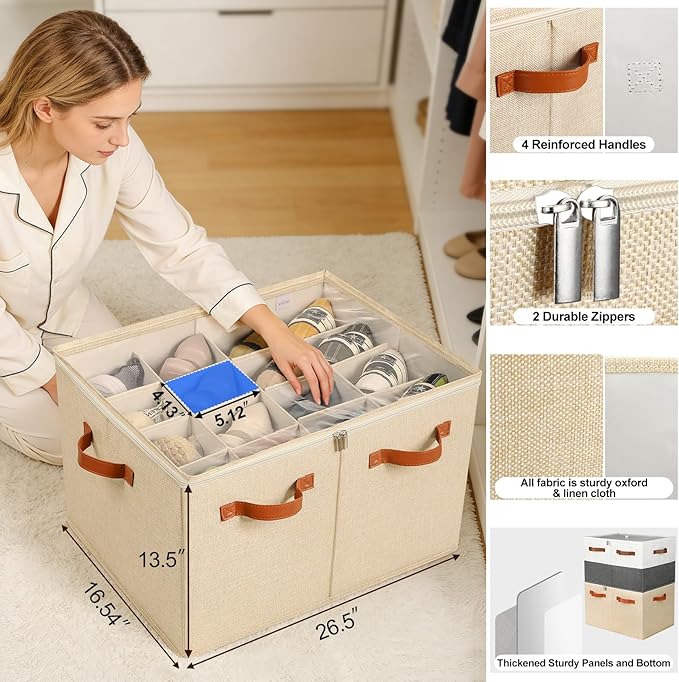 TOPIA HOME Shoe Organizer for Closet 2 Pack, Foldable Shoe Box with Adjustable Dividers and Clear Cover, Space Saving Shoe Storage Organizer Cabinet with Reinforced Handles, Fits 32 Pairs TP12J