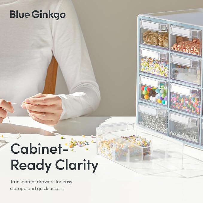 Blue Ginkgo Medium 16-Drawer Cabinet, Made in Korea, Blue
