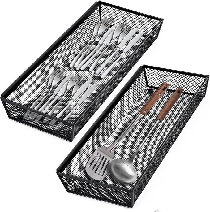 Drawer Organizer, 5 Pack Metal Mesh Silverware Tray with Interlocking Design