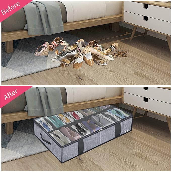 Under Bed Shoe Storage Organizers for Kids and Adults Fit 14 Pairs of Shoes & 4
