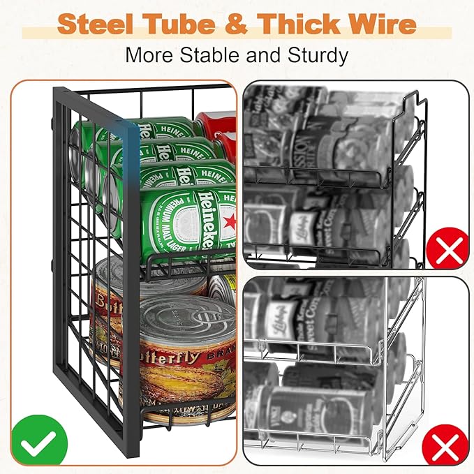 X-cosrack 2-Tier Stackable Can Organizer for Pantry, 3 Packs Adjustable Pantry Organizer Storage for Canned Food Goods Soda, Sturdy Canning Rack Can Dispener Storage Holder for Pantry Kitchen, Black