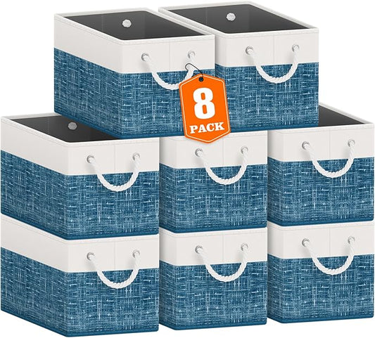 Fab totes Storage Bins 8-Pack, White & Blue
