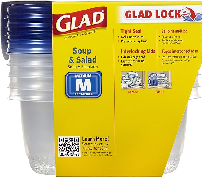 Glad GladWare Medium Rectangle Food Storage Containers with Lids, 6 Pack