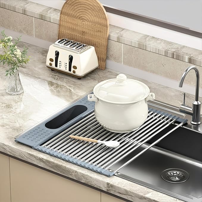 Roll Up Dish Drying Rack Over Sink, Grey