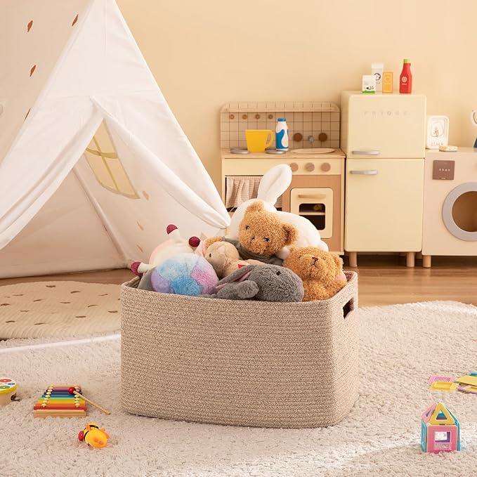 Cotton Rope Basket, Rectangle Woven Nursery Blanket Basket