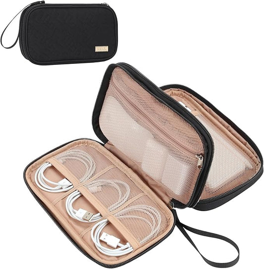 Travel Cord Organizer Case, Double Layers Tech Electronic Bag, Black