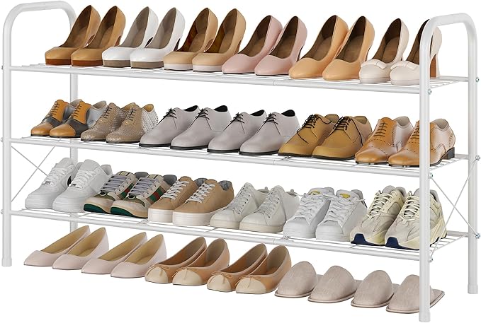Hoctieon 3 Tier Durable Mesh Style Shoe Rack, Entryway Shoe Shelf, Shoe Rack FreeStanding, Shoe Storage Organizer, Shoe Rack for Closet, Space Save For bathroom, Hallway, Bedroom, Living Room, White