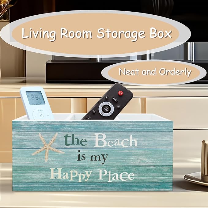 Beach Pen Holder for Home Office Kitchen Desk Decor, the Beach Is My Happy Place Wooden Pencil Holder Sign Organizer for Home Office Desk Accessories, Coastal Gifts for Women Men