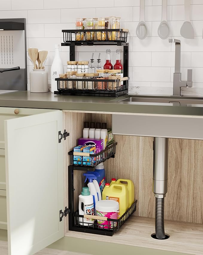 Under Sink Organizer Storage for Families, Black,1 Pack