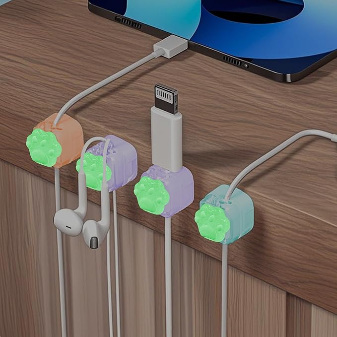 9Pack Magnetic Cable Clips for Nightstand, Adhesive Night-Glowing Cord Holder Organizer for Office Home Desk Wall Car (Star Heart Cat)