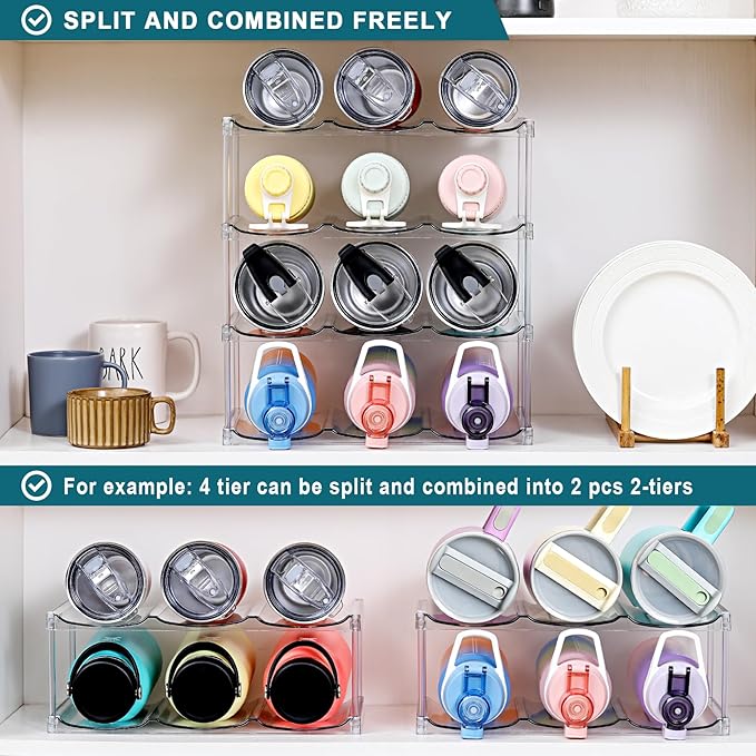 Compartment, Stackable Water Bottle Organizer Holder, 4 Tier Hold 12