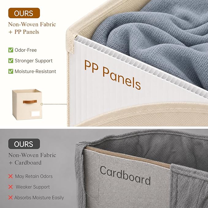 Storage Cubes 10 Pack, 11 Inch Fabric Storage Cubes Organizer Bins with Labels, Odor-Free & Sturdy PP Structure, Cubby Baskets for Closet, Shelves, Toys & Nursery (Beige)