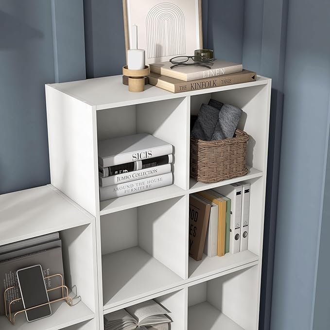 Homes: Inside + Out Apexa 4-Cube Storage Organizer Shelves, Stackable Wood Bookcase Fits Cubby Bins for Organization, Dorm Teen Room Decor & Home Office, White