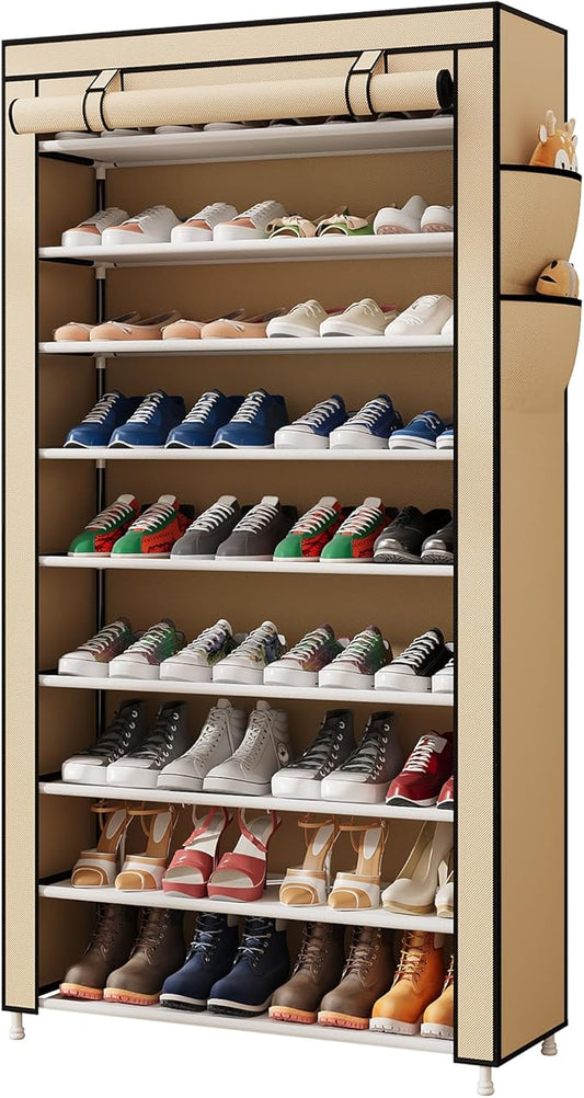 9-Tier Shoe Rack ，Space Saving Shoe Storage Organizer Non-Woven Cover Shoe Shelf
