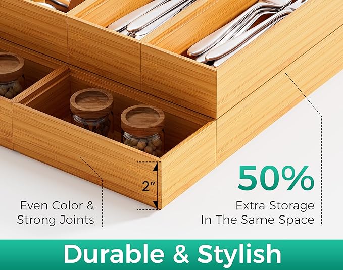 Bamboo Kitchen Drawer Organizer Boxes