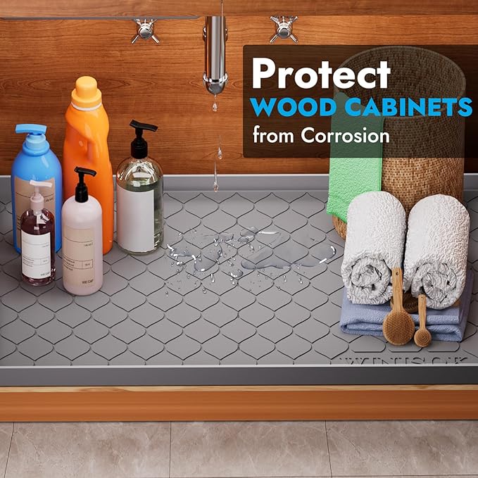 Winisok Silicone Under Sink Mat 22" x 19", kitchen Essentials and Gadgets, Shelf liner and Cabinet Protector, Home Organizers and Storage, Waterproof Bathroom Tray