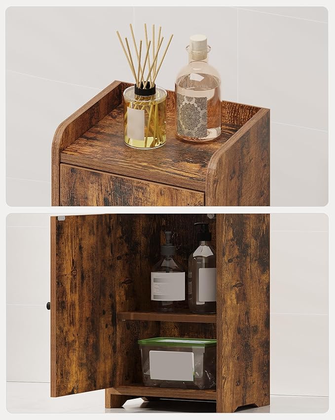 Hzuaneri Bathroom Storage Cabinet, Small Corner Floor Cabinet with 2 Doors and Adjustable Shelf, Narrow Toilet Paper Cabinets, Bathroom Organizer for Small Spaces, 7.9"D x 9.8"W x 29.5"H Rustic Brown