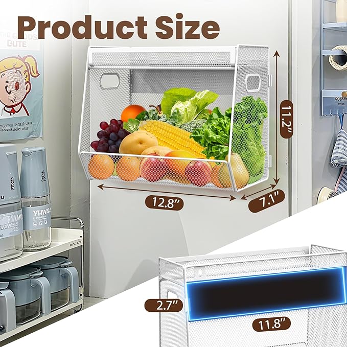 1 SET Magnetic Shelf for Fridge with Lid, Fruit Potato and Onion Storage Bins, Pantry Organizers and Storage, Large Container Magnetic Spice Rack for Refrigerator, Kitchen Counter & Cabinet