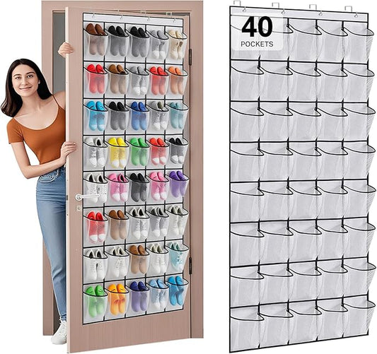 40 Large Mesh Pocket Over the Door Shoe Organizer, Hanging Shoe Rack for Door