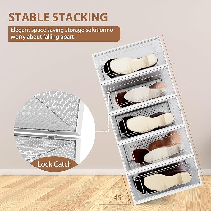 EazeHome 8 Pack Clear Boot Boxes Stackable, Boot Storage Boxes for Tall Boots, Shoes Box Plastic Oragnizer with Lids, Shoes Organizer Container for Closet, Under Bed Boot Storage