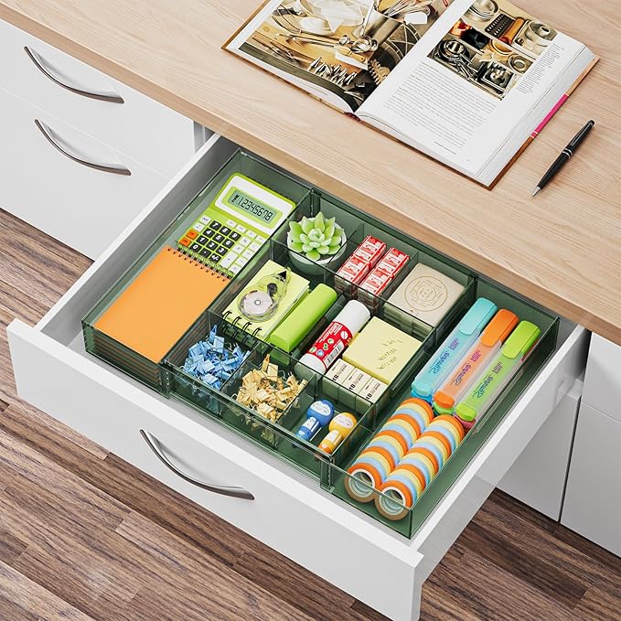 Expandable Desk Drawer Organizer, Clear Green