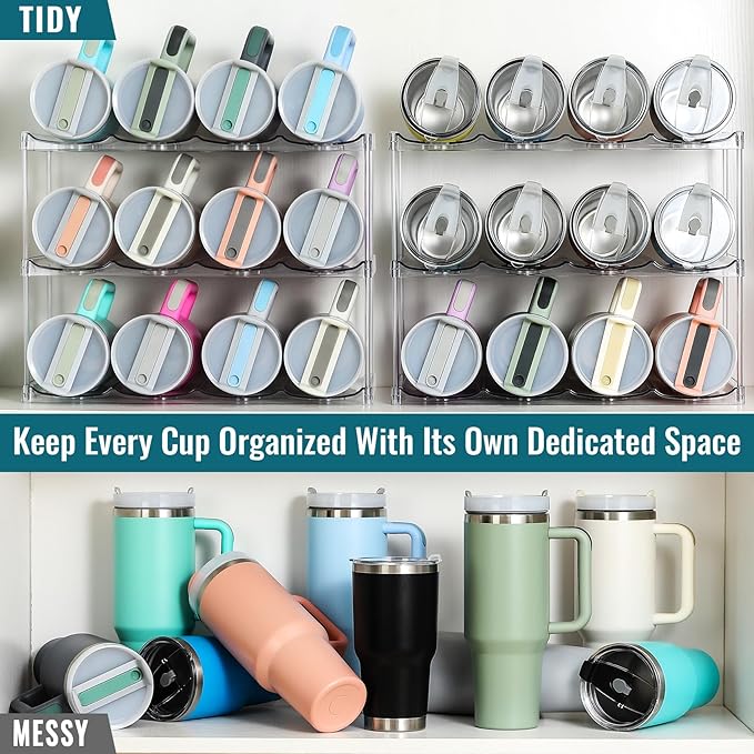 Design for Stanley 40 OZ & Large Bottles & Tumblers with Handle - Acrylic Water Bottle Organizer - Stackable Clear Wine Rack Cup Holder for Home Kitchen Pantry Shelf Countertop Cabinet, 3 Tier Hold 12