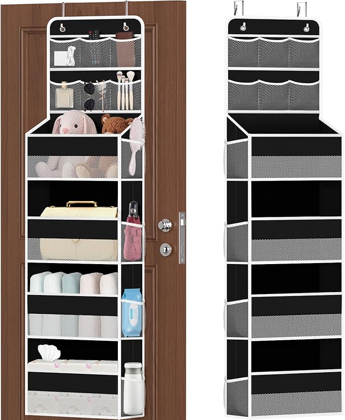 6-Tier Over the Door Organizer with Mesh Pockets, Black