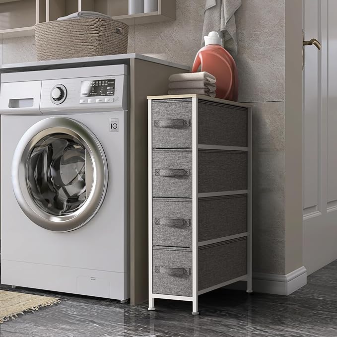 Narrow Dresser with 4 Drawers, Beige