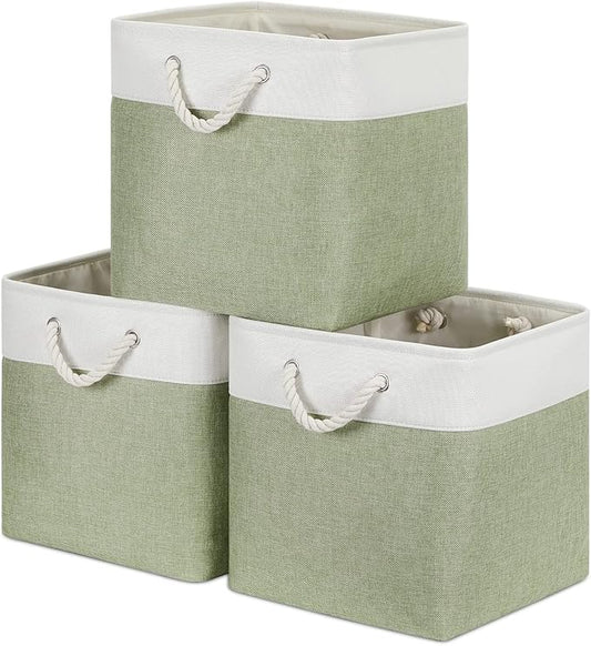 Bidtakay Cubby Storage Bins Set of 3 Fabric Baskets for Shelves Closet Drawer